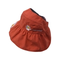 Detail of kids visor showing daisy embroidery and striped lining on orange cotton fabric - Caramel color