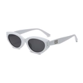 Vintage white cat eye sunglasses with dark UV lenses and silver metal temple decor - Solid White Frame Grey Lens