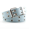 Light blue punk style double grommet belt with silver metal buckle and Y2K aesthetic - Sky Blue (No Chain)