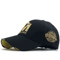 Classic black baseball cap with gold Explore embroidery and yellow distressed brim edges - Adjustable / Black