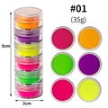 6-kleuren stapelbare neon nagelkunst poederset #01 met gloeiende fluorescerende pigmenten - Nr.1 Neon 1-6 / 6 Potjes/Set