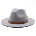 Detail of light gray wool fedora hat with a brown snakeskin pattern leather belt - Light Gray