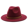 Close-up of a burgundy wool fedora hat featuring a textured snakeskin pattern belt detail - Burgundy