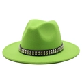 Chapeau fedora en laine vert vif avec bande cloutée noire pour mode homme et femme - Vert Fluorescent