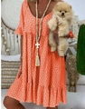 Vestido de verano naranja con lunares, escote en V y volantes para estilo casual - S / Top Y Pantalón / Naranja