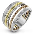 Three-tone layered stainless steel ring with zircon stones and brushed finish texture - US 7 / Three Colors