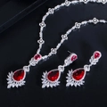 Exquisite bridal jewelry set with red teardrop gemstones and sparkling cubic zirconia - Stud Pin Style / Red