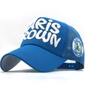 Blue mesh trucker hat with 3D white embroidery and adjustable back for sun protection - Sky Blue