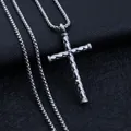 Retro silver cross pendant necklace with scale texture and steel box chain for men - Golden Cudgel Cross + Stainless Steel Chain