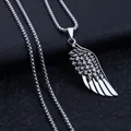 Vintage silver box chain necklace with detailed gothic wing pendant for men and women - Feather + Stainless Steel Chain
