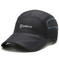 Black quick-dry baseball cap with mesh texture and blue side stripes for outdoor sport - Adjustable / Dark Gray