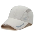 Beige quick-dry sports cap with grey mesh vents and side logo for outdoor running - Beige