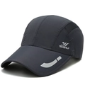 Dark grey quick-dry sports cap with breathable side mesh and reflective brim detail - Dark Gray