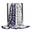Vintage paisley print silk scarf in blue and white on black display stand - 90*90cm / Navy Splicing