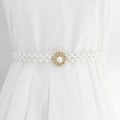 Ceinture élastique en perles blanches pour femmes avec boucle fleurie en strass dorés - EL95-28 Boucle en Perle Dorée