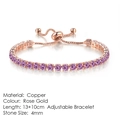 Verstellbares Armband in Roségold mit lila 4mm Kristallen für Damen - Roségold mit 4 mm Hellviolettem Zirkonia / 13+10cm Verstellbar