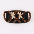 Detail of beaded magic hair comb with wooden beads and crystal dragonfly ornament - Dragonfly Wood (Walnut)