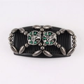 Detail of beaded magic hair comb featuring green tree of life design on black base - Tree Black