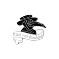 Black and white plague doctor enamel pin with Wash your damn hands ribbon text - XZ2882-Wash Your Damn Hands Ribbon