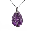 Silver tree of life wire-wrapped purple amethyst teardrop pendant on bead chain - Teardrop / Purple (Amethyst)