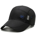 Black breathable baseball cap with blue side embroidery and honeycomb mesh detail - Adjustable / Black
