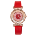 Elegante Damen Quarzuhr mit rotem Lederarmband und glitzernder Kristalllünette - Rot