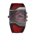 Orologio al quarzo da uomo con quadrante asimmetrico rosso e nero e cinturino in pelle a serpente - Rosso