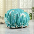 Blue waterproof shower cap with unicorn print and elasticated band for women - Lake Blue Large Unicorn