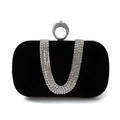 Elegant black velvet clutch bag with U-shape rhinestone handle and sparkling tassels - Black