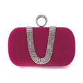 Abendtasche aus fuchsia Samt mit Kristall-Ringgriff und U-förmigen Strass-Quasten - Rosenrot