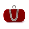 Rote Samt-Abendtasche mit U-förmiger Kristallkette und strassbesetztem Ringverschluss - Rot