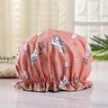 Pink waterproof shower cap with cute cartoon unicorn print and flexible elastic band - Cartoon Orange Unicorn