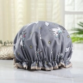 Waterproof double-layer shower cap in grey with white unicorn and star pattern - Cartoon Grey Unicorn