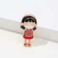 Cartoon nurse pin with red dress and face mask in gold-plated alloy finish - Red Dress Masked Girl