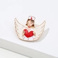 Cartoon nurse enamel brooch with wings and red heart motif in gold-plated alloy - Angel Nurse