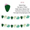 Detail of 3M cactus party banner featuring 8 pieces of green paper flags with pink flowers - Cactus Theme (KT-5) / 8pcs/set