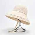 Creamy white wide brim sun hat for women with windproof cord and adjustable buckle - M(56-58cm) / Beige (20I010)