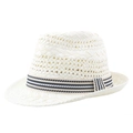 Classic cream woven straw fedora hat with black and white striped band for sun protection - 57cm / Off White