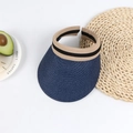 Navy blue woven sun visor for kids with elastic striped band and wide brim sun protection - Adult (56-58cm) / Navy Blue