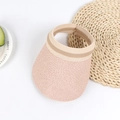 Detailed macro view of children pink straw sun hat with striped elastic headband - Adult (56-58cm) / Pink