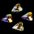 Set of four heart-shaped AB crystal glass pendants with iridescent rainbow finish and top holes - 27MM Pointed Heart