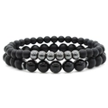 Detail shot of stacked black matte agate beads and metallic grey spacer beads - Minimalist Black 2Pcs Set
