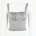 Detailed close-up of grey pleated knit tank top with square neck on a white mannequin - S / Gray