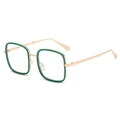 Occhiali quadrati verde scuro trasparente con stanghette sottili in metallo dorato - Montatura Verde Trasparente Oro C5