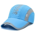 Light blue quick-dry running cap with gray breathable mesh and reflective trim details - Sky Blue