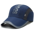 Dark blue quick-dry baseball cap with breathable mesh sides and reflective brim edge - Navy Blue