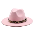 Pink wool felt fedora with leopard print belt and silver buckle for women and men - M (56-58cm) / Pink