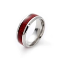 Titanium stalen ring met roodbruine houten inleg en gepolijste zilveren binnenband - US 6 / Zilver