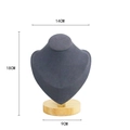 Gray bust necklace display stand with 18cm height and 14cm width on wooden base - Microfiber Leather / Small / Dark Gray