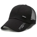 Casquette de baseball en maille noire avec bord long et lettrage fashion sport - Réglable / Noir